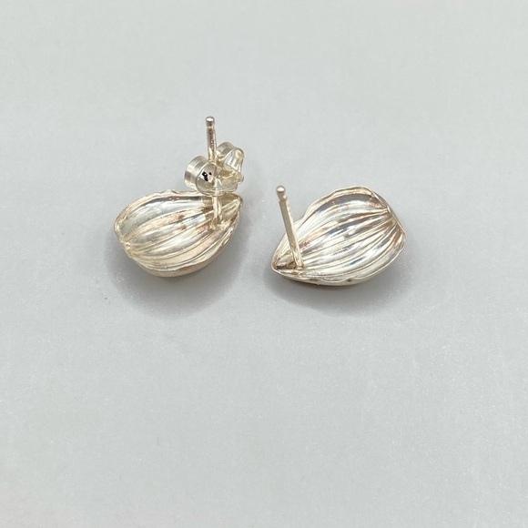 Silver Ridged Teardrop Post Earrings - Picture 4 of 4